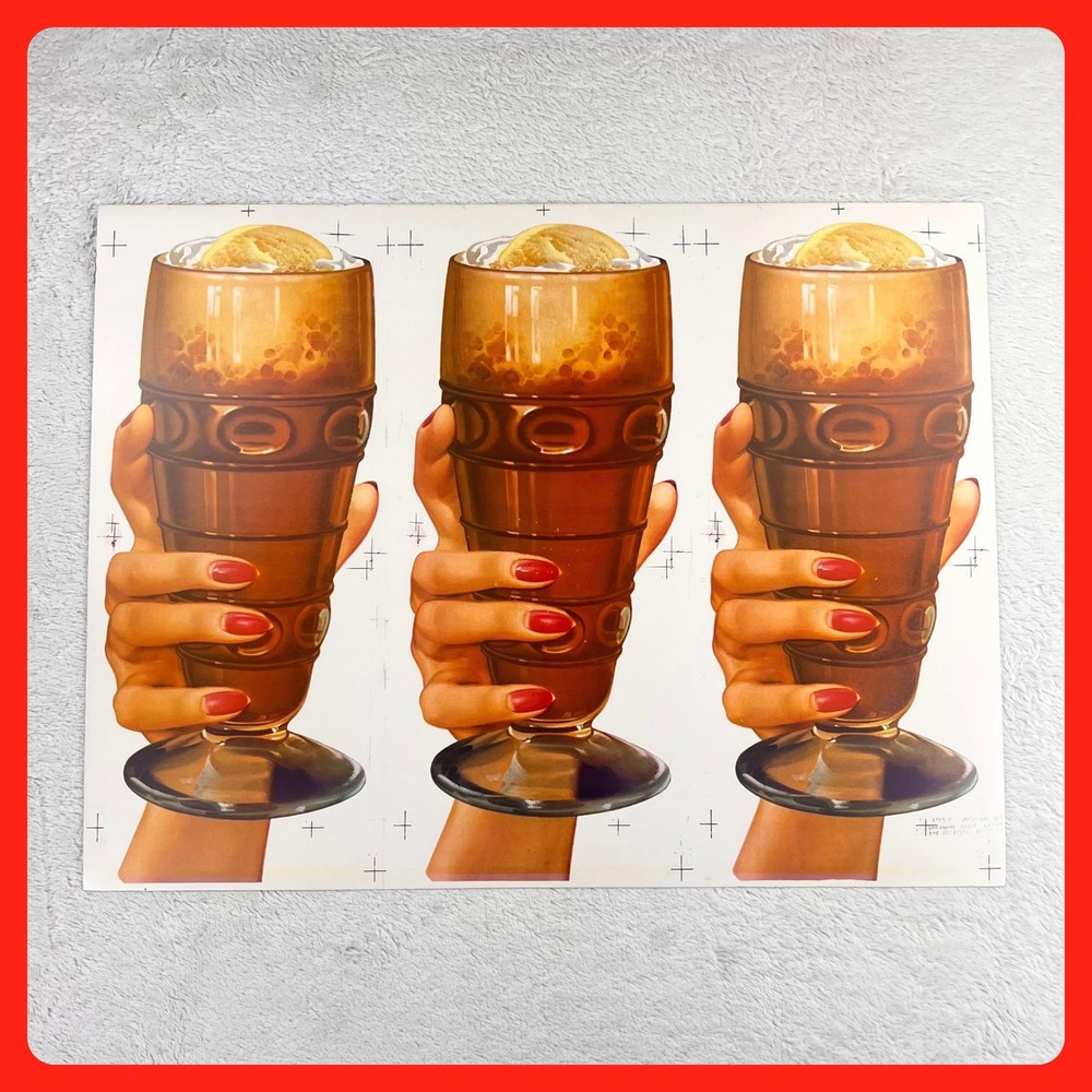 1950s Milkshake Hand Vintage Flat Sheet 3 Die Cut Cardboard Soda Fountain‎ Diner